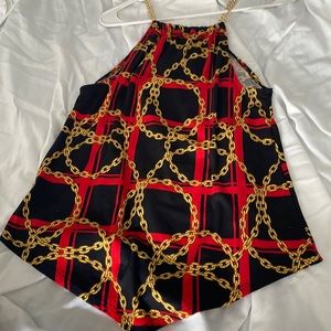 Red gold and black shirt with gold chain strap